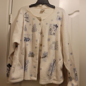 Winter Holiday Fleece jacket cream color with light blue snowman size XXL womens